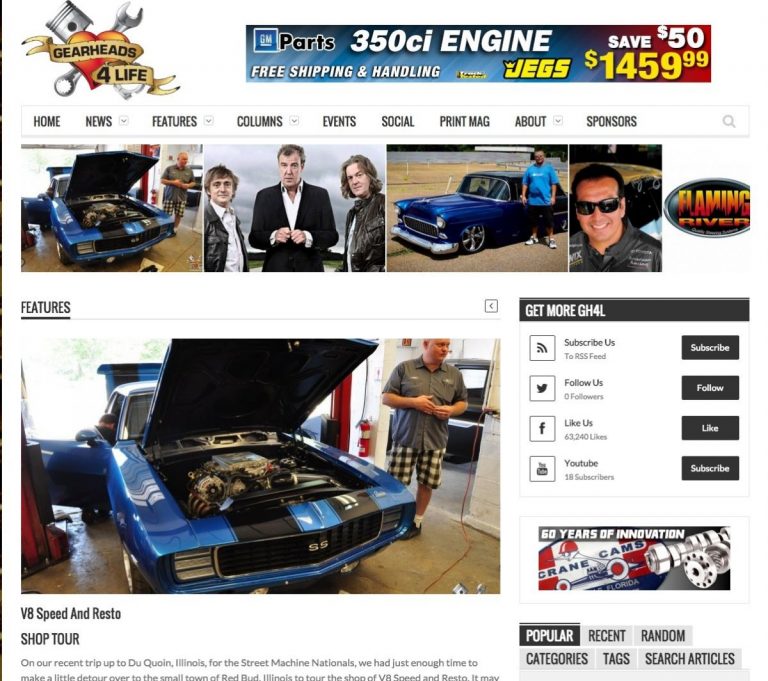 V8 Speed & Resto Shop Featured in Gearheads4Life Website