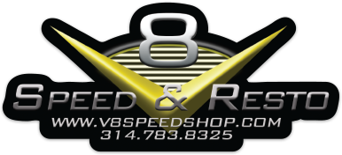 V8 Speed and Resto Shop Logo Black Background