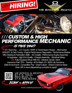 V8 Speed and Resto Shop Seeks Experienced High Performance Mechanic for Restoration and Custom Car Work