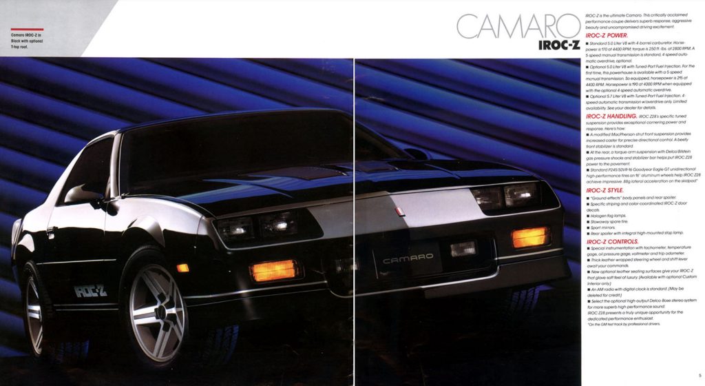 1987 Chevrolet Camaro IROC Z brochure image