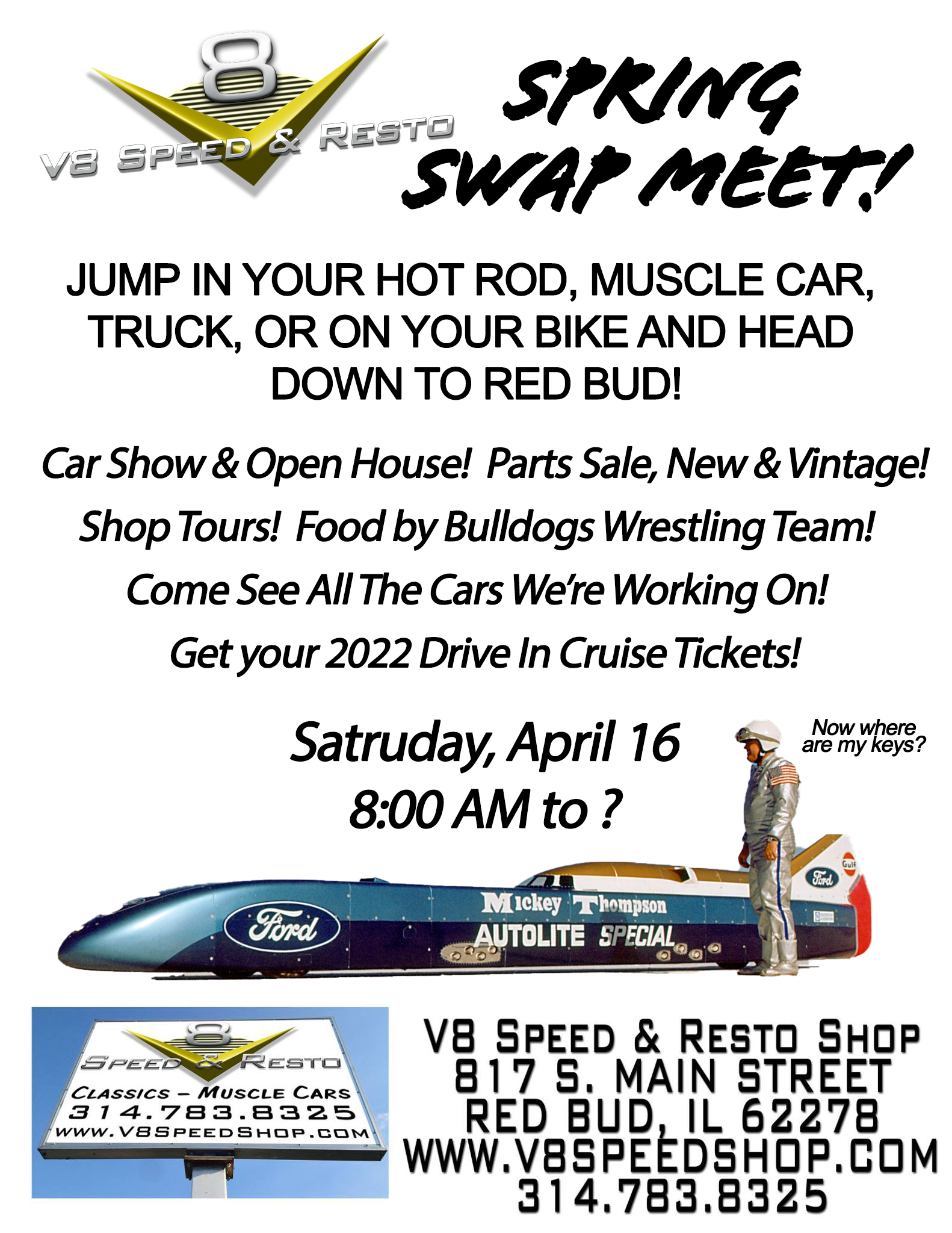 2022 V8 Speed and Resto Shop Swap Meet Flyer